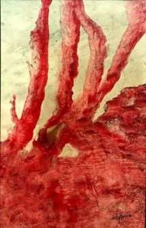 Desayunos rojos - óleo/ cartón prensado 70x50 cm.